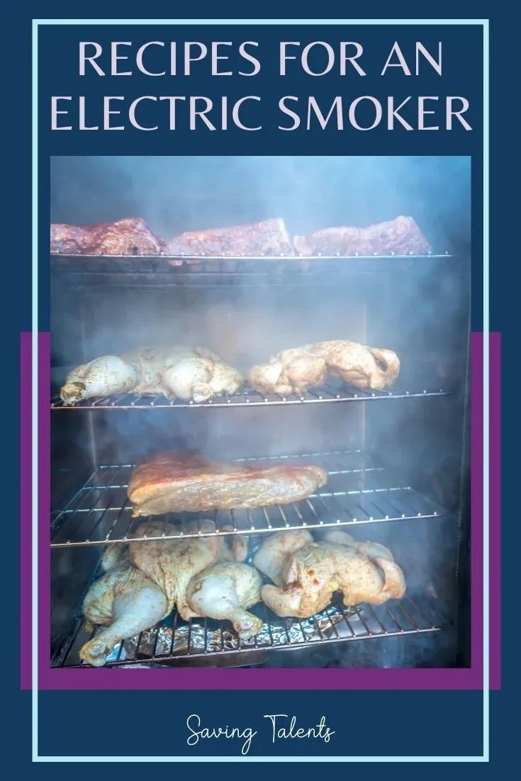 the cover of an electric smoker cookbook shows breads and pastries on racks