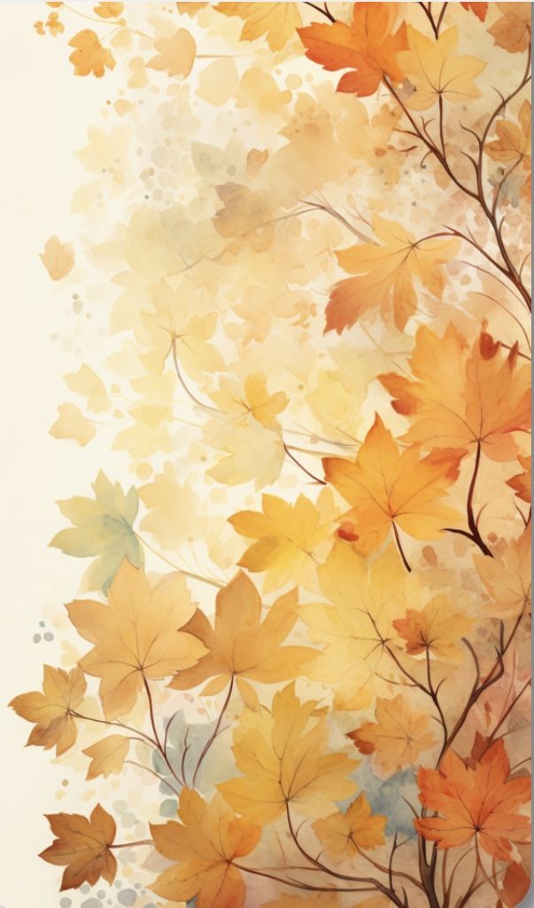 an abstract painting of yellow and orange leaves on a white background with watercolor effect