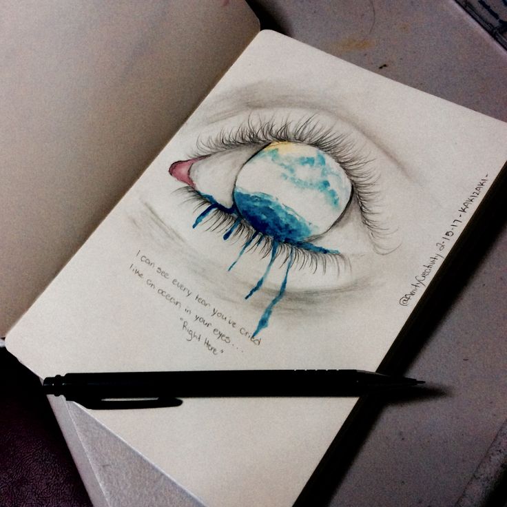 an open book with a drawing of a blue eye