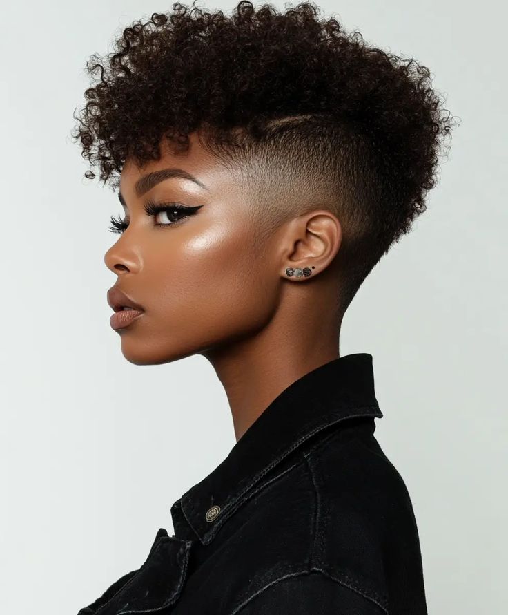 Edgy Natural Hair, Very Short Natural Hairstyles, Natural Short Cuts, Fade Haircut Women, Short Haircuts For Black Women, Haircuts For Black Women, Shaved Side Hairstyles, Shaved Hair Designs, Tapered Natural Hair