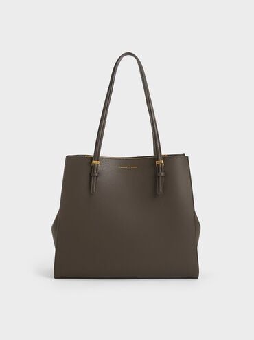 Dark Moss Sansa Tote Bag | CHARLES & KEITH Modern Everyday Recyclable Bags, Modern Recyclable Bags For Everyday Use, Modern Recyclable Tote Bag, Eco-friendly Recyclable Shoulder Bag With Double Handle, Modern Recyclable Shoulder Bag For Shopping, Everyday Brown Recyclable Bag, Everyday Brown Recyclable Bags, Recyclable Double Handle Shoulder Bag For Daily Use, Recyclable Double Handle Shoulder Bag For Shopping