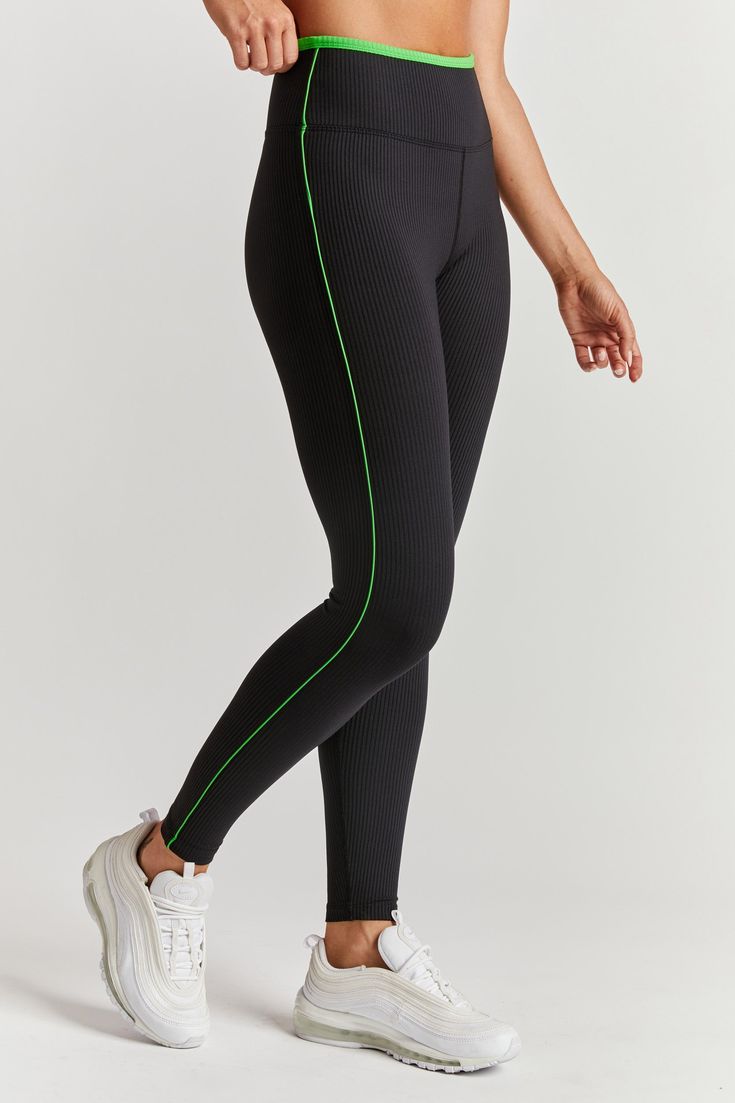 The newest legging in our Active Rib lineup, the Ribbed Track Legging features a high waist with contrast detailing at the waist and down the leg for a fun sporty feel. - Year of Ours Track Leggings, Female Fitness, Teen Fashion Outfits, Sports Leggings, Printed Leggings, Spandex Fabric, Teen Fashion, Black Leggings, 3d Printed