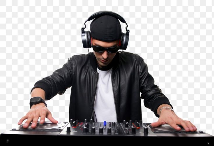 a man wearing headphones is playing music on a turntable png image with transparent background