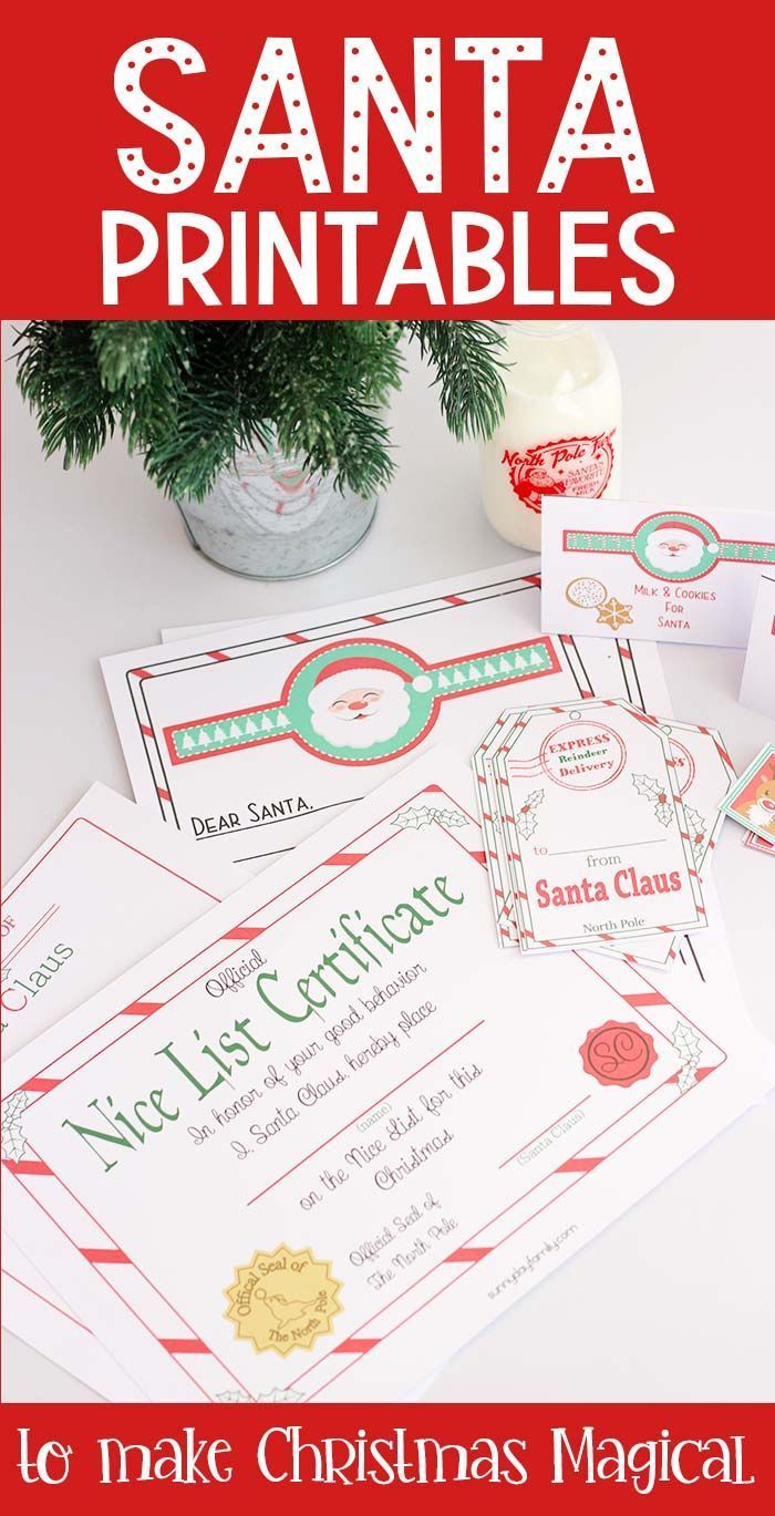 santa printables for kids to make with christmas cards and other holiday decorations on the table