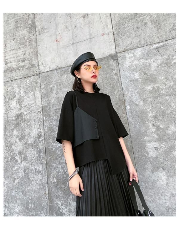 Sku CY-!60381 Material >50%Linen , Cotton-blend Style Loose , Short Sleeves , Irregularity Feature Split-joint Neckline Round-neck Occasion Casual , Original Creation Seasons Summer Type T-Shirts Tops Color BLACK Size M,L,XL Model's weight:52kg Model's height:166cm（65.4 inches) Please consult the size chart we provide for this item's measurements to help you decide which size to buy.Please note: There may be 1-3cm differ due to manual INCH Neckline Bust Waist Sleeve Hips Length Sleeve Opening M 7.48 44.09 43.31 16.93 22.05 21.26-37.40 13.39 L 7.87 45.67 44.88 17.32 22.83 21.65-37.80 14.17 XL 8.27 47.24 47.24 18.11 23.62 22.05-38.19 14.96 Hip Length, T Shirt Top, Cold Shoulder Dress, Length Sleeve, Cotton Blend, Short Sleeves, Thing 1, T Shirts, The Originals