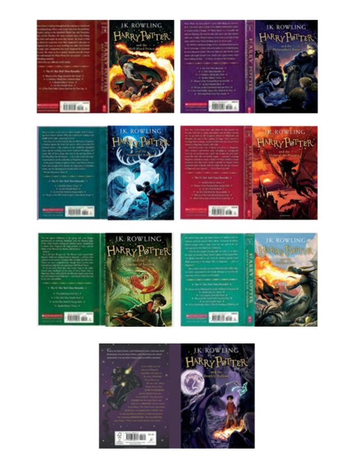 the harry potter book series is shown in several different colors and sizes, including red, green