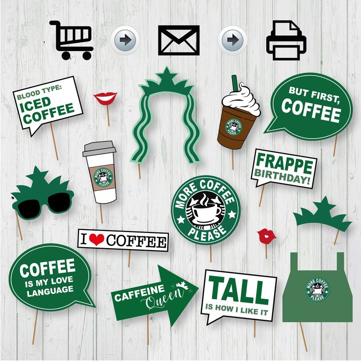 green and white photo booth props for starbucks