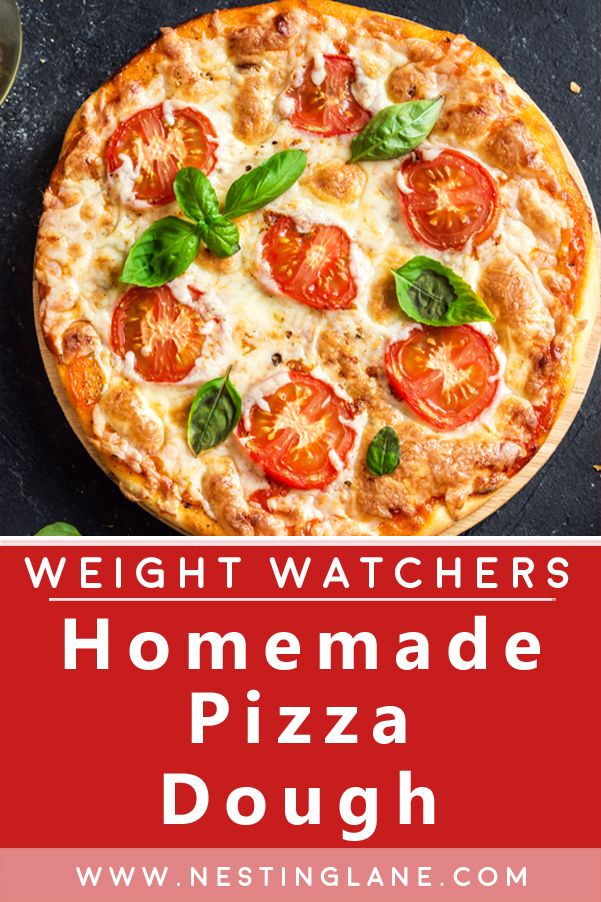 a homemade pizza with tomatoes and basil on top is featured in this postcard for weight watchers