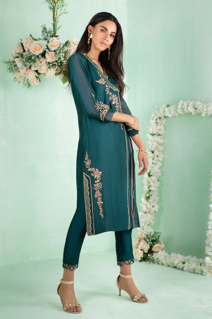 Emerald Envy | Pakistani Designer Outfit | Sarosh Salman Eid Salwar Kameez With Dabka Work And Straight Pants, Unstitched Salwar Kameez For Eid With Straight Pants, Designer Salwar Kameez With Resham Embroidery, Embroidered Salwar Kameez With Straight Pants For Eid, Festive Kurta With Zari Work And Straight Pants, Festive Kurta With Zari Work, Designer Bollywood Salwar Kameez With Straight Pants, Eid Bollywood Salwar Kameez With Straight Pants, Bollywood Style Designer Salwar Kameez With Straight Pants