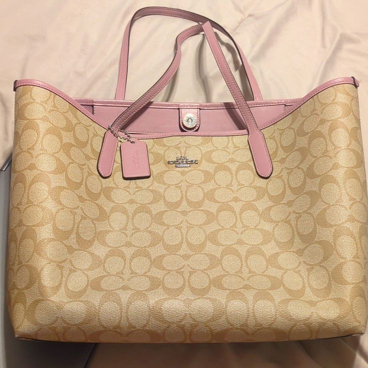 Tan And Rose Coach Tote Bag Coach Tote Bag, Coach Tote Bags, Coach Tote, Coach Bags, Womens Tote Bags, Tote Bag, Pink, Women Shopping, Color