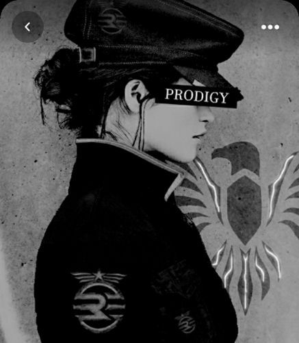 a woman wearing a hat with the word prodigy on it's forehead