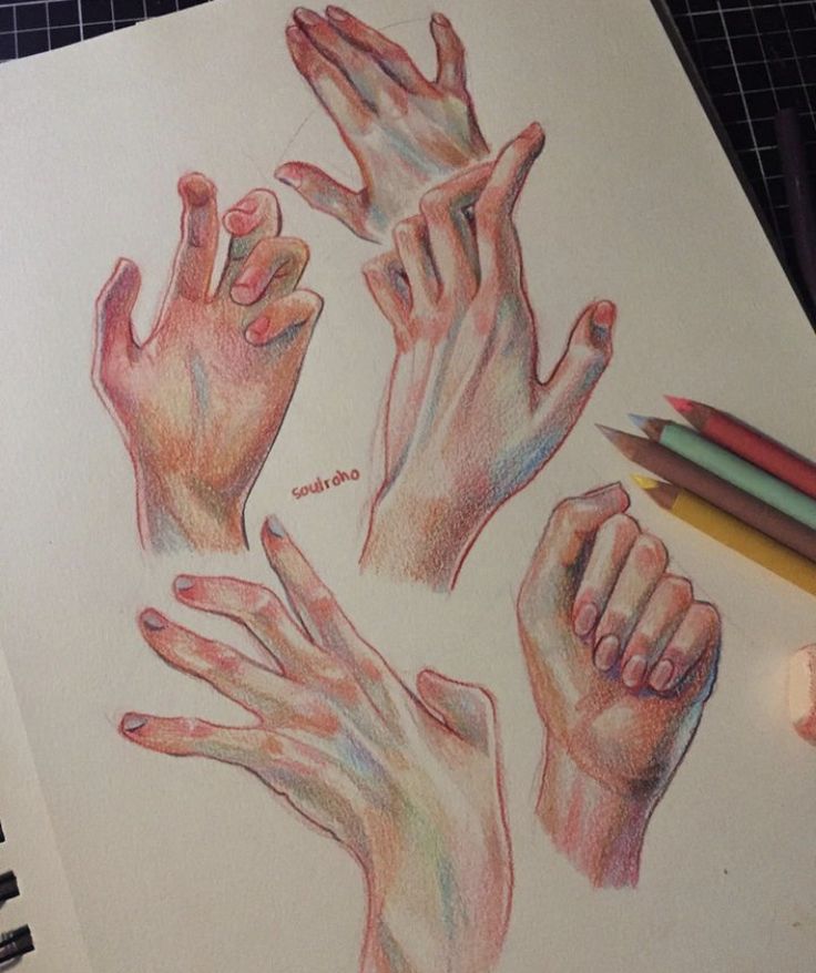 colored pencils and crayons are used to draw hands