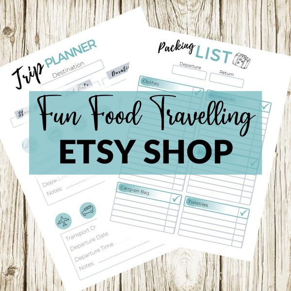 three food traveling etsy shop pages with the title fun food travelling etsy shop