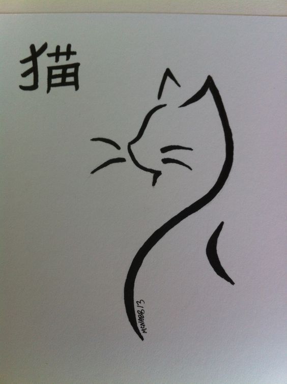 a drawing of a cat with chinese writing on it