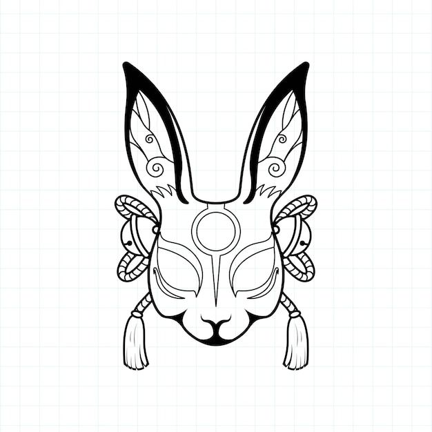 the head of a rabbit with decorative patterns on it's face and ears, drawn in