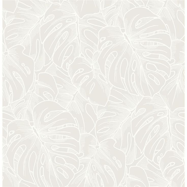 a white wallpaper with leaves on the bottom and bottom corner, in shades of beige