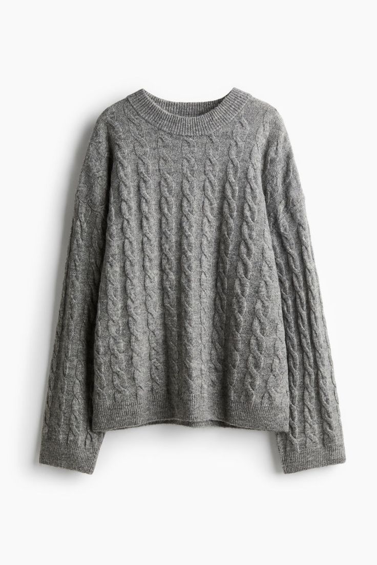 Loose-fit sweater in a soft cable knit. Round neckline  dropped shoulders  and long sleeves. Ribbing at neckline  cuffs  and hem. Oversized Cable Knit Sweater For Work, H&m Knit Long Sleeve Sweater, H&m Long Sleeve Knit Sweater, H&m Textured Knit Sweater For Fall, H&m Textured Knit Tops For Fall, Cozy H&m Tops For Fall, Fall Cable Knit Tops For Workwear, Long Sleeve Cable Knit Tops For Work, Fall Workwear Cable Knit Tops