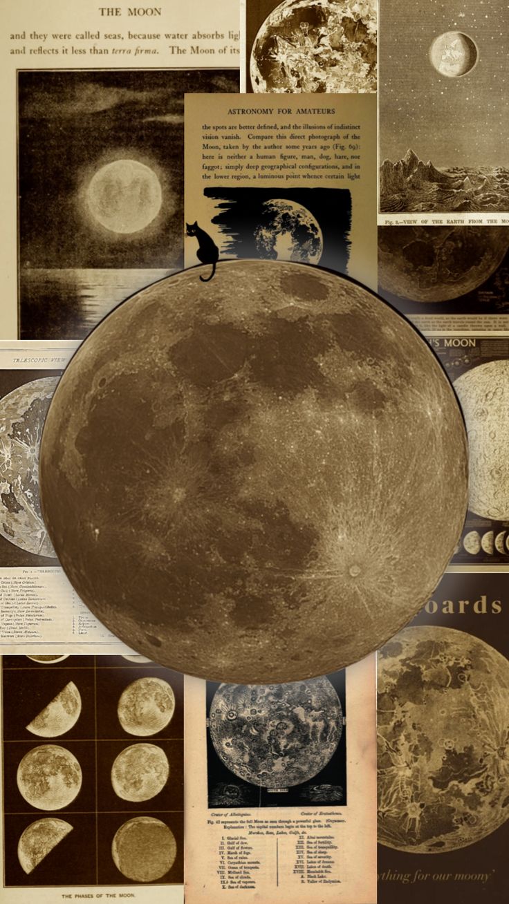 an image of the moon with many different pictures on it's side and in front