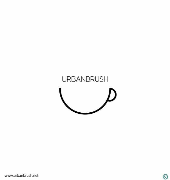 the words urban brush are written in black on a white background with an image of a coffee cup