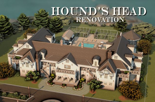 an aerial view of a house with the words hound's head renovation