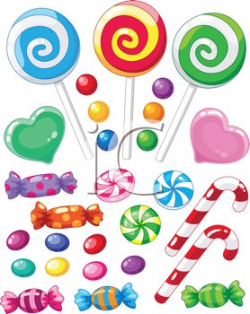 an assortment of candies and lollipops on a sticker sheet,