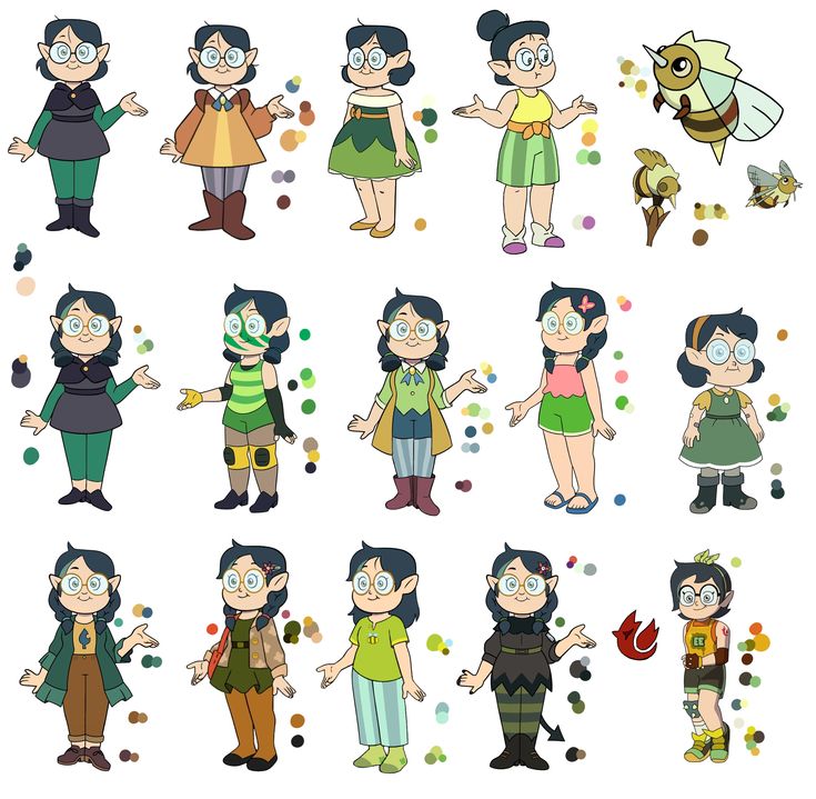 cartoon characters with different poses and expressions