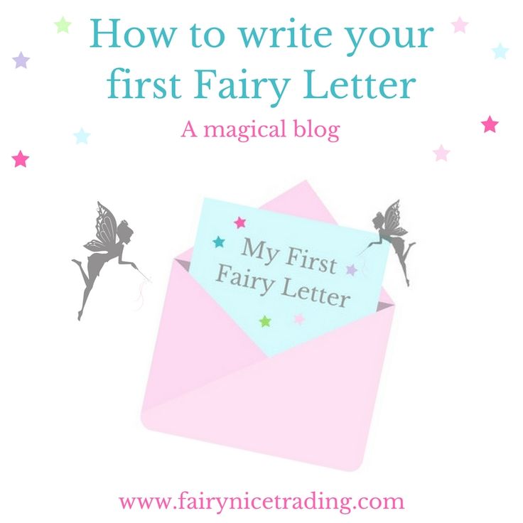 a pink envelope with the words how to write your first fairy letter, and an image of