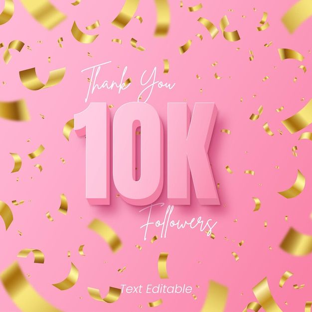 a pink background with gold confetti and the words thank you 10k followers