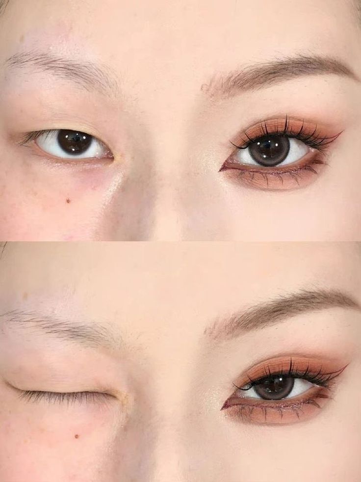 One Eyelid Makeup, Tired Eyes Makeup, Pretty Makeup Tutorial, Manga Makeup, Monolid Eye Makeup, Monolid Makeup, Mekap Mata, Doll Eye Makeup, Korean Eye Makeup