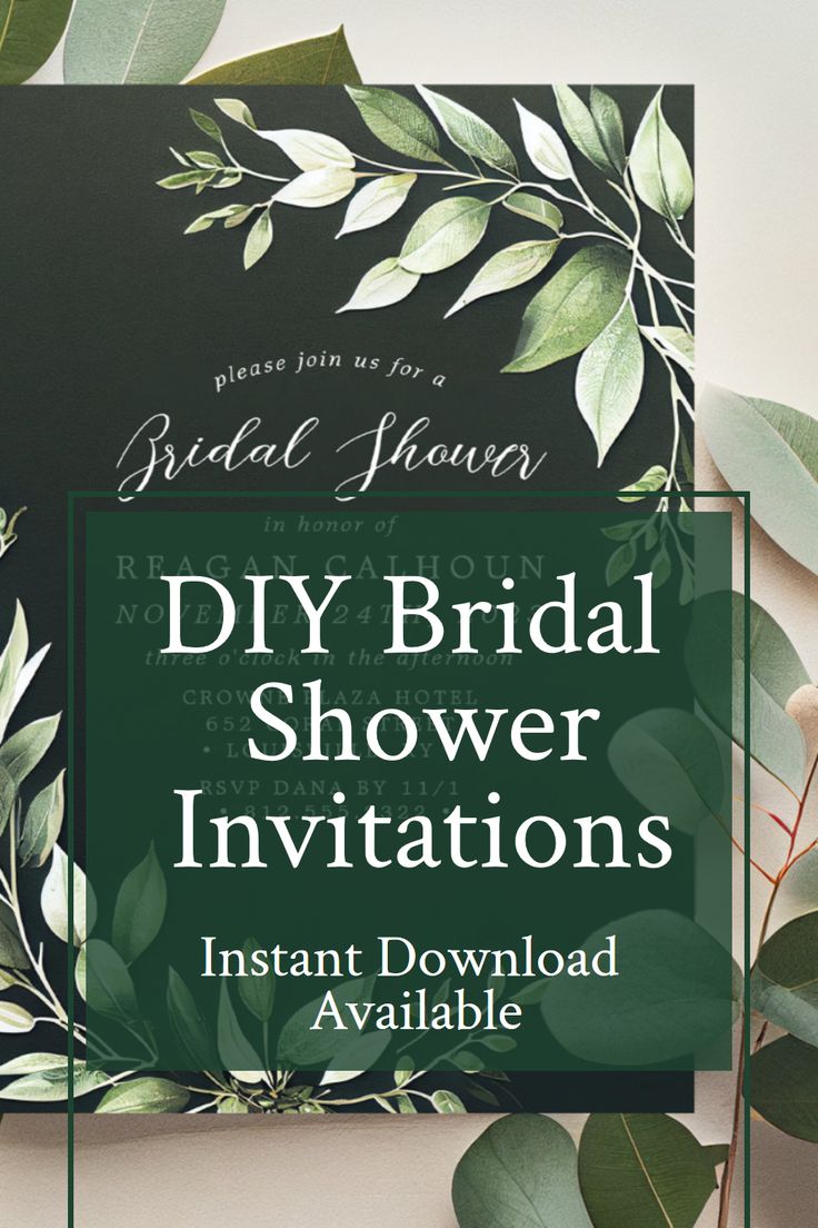 a green and white floral bridal shower card with greenery on the front, along with text that reads diy bridal