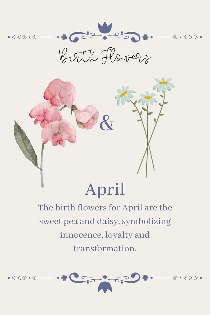 a card with flowers on it and the words, birth flowers & aprrii