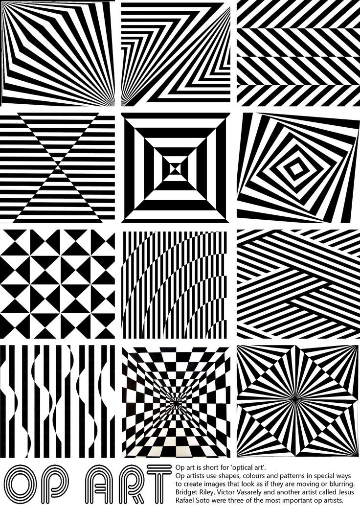 black and white squares with the word op art on them