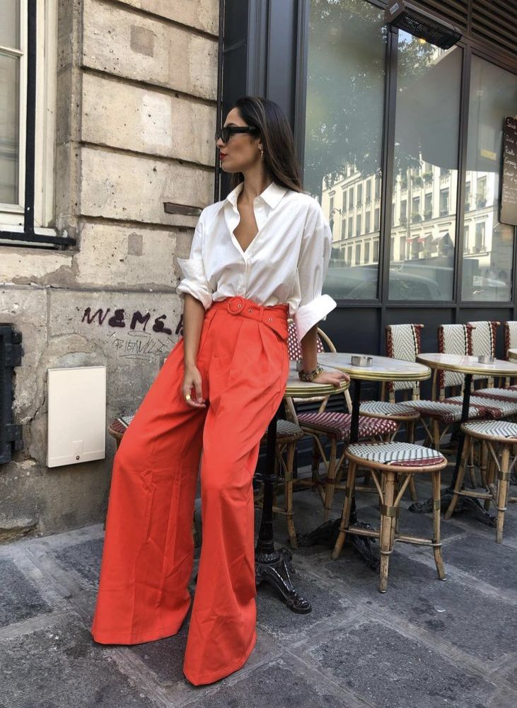 Orange Pants Outfit, Pantalon Orange, Missguided Outfit, Red Trousers, Orange Outfit, Red Pants, Looks Style, Mode Inspiration, Office Fashion