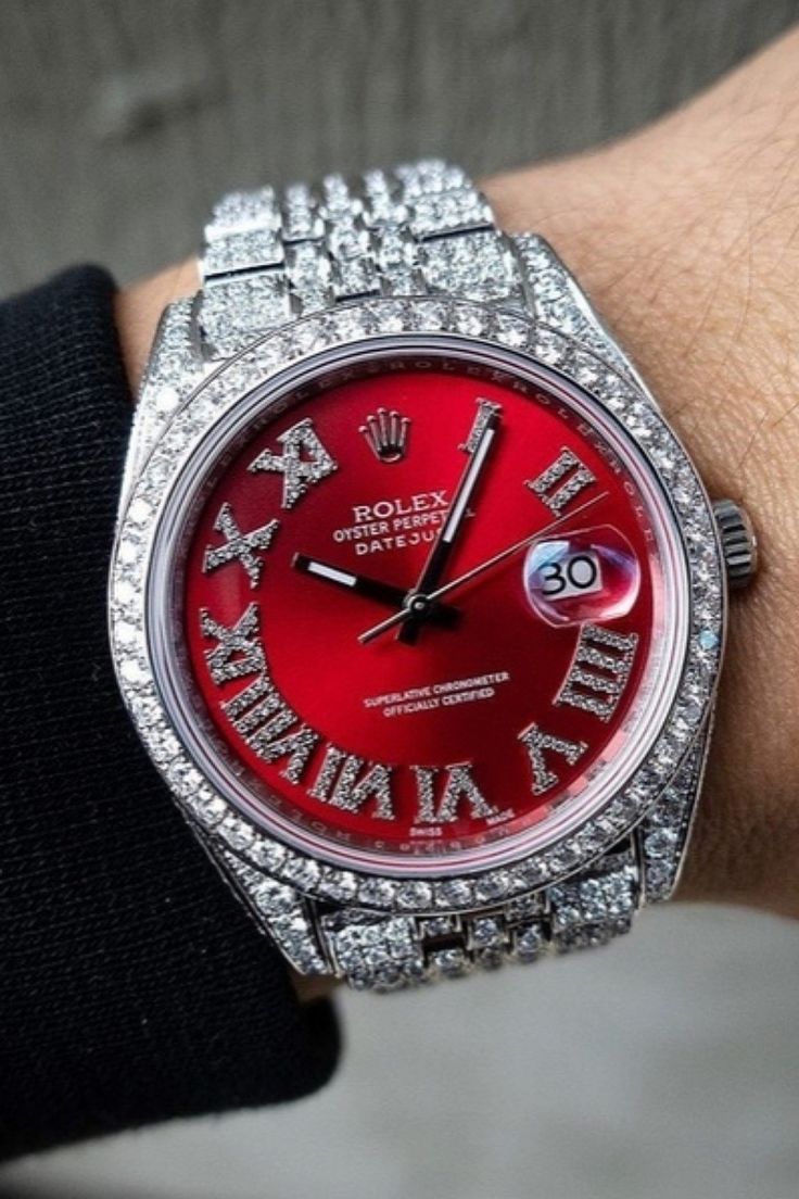 Custom Rolex, Ulysse Nardin Watches, Rolex Watches Women, Red Watch, Hand Watch, Dope Jewelry, Vintage Rolex, Rolex Oyster, Rolex Submariner