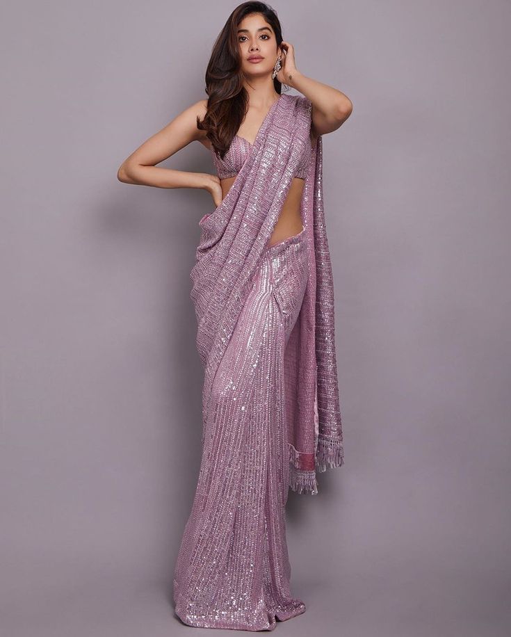 9 Sequin Sarees to Pick From B-town Divas for Your Cocktail Bling Manish Malhotra Sequin Saree, Shimmer Saree, Sarees For Girls, Sequin Saree, Janhvi Kapoor, Modern Saree, Indian Fashion Saree, Saree Designs Party Wear, Saree Photoshoot