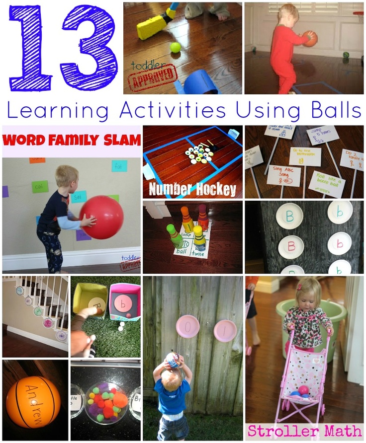 a collage of learning activities using balls