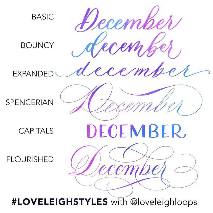 some type of calligraphy that is in different colors and font styles, with the words december