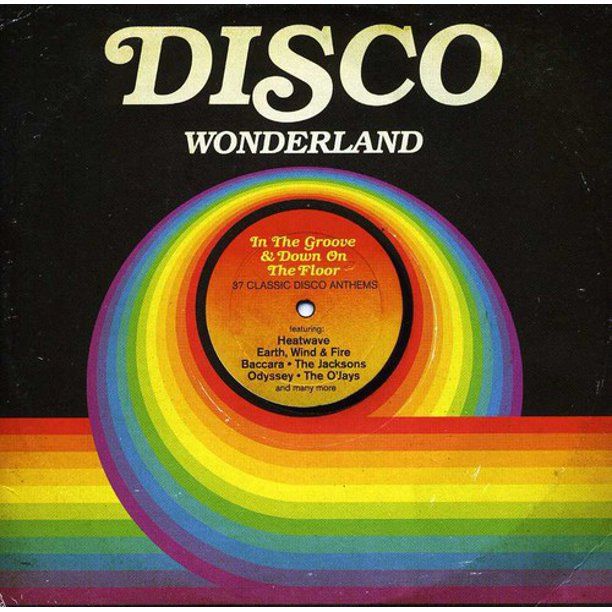 disco wonderlandland album cover with rainbow and black text on the front, featuring an image of