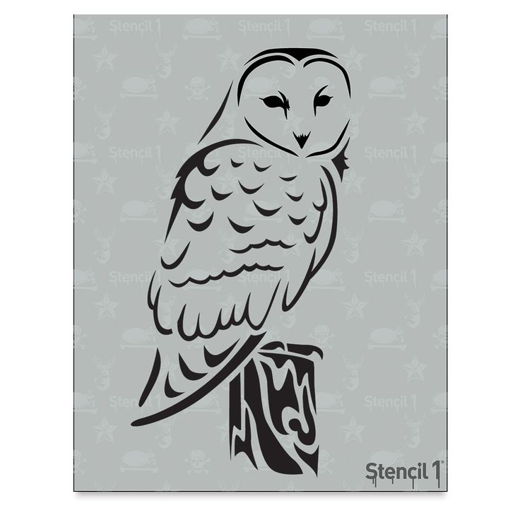 an owl sitting on top of a wooden post with the words stencil 1