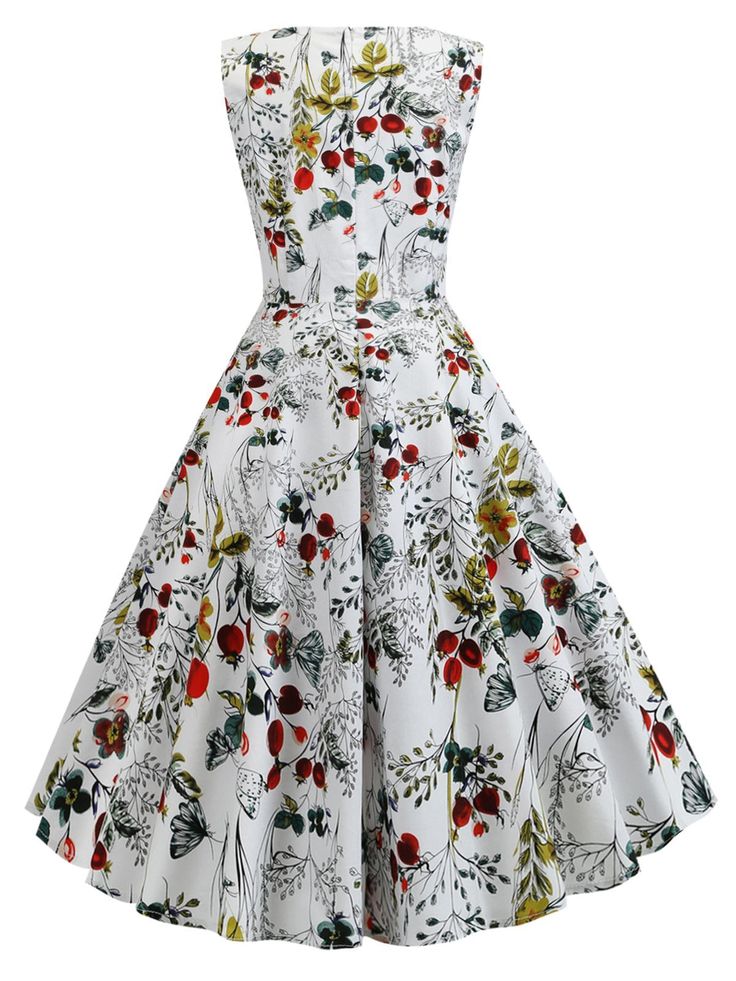 Live in the moment, gals! The dress is delightful in 1950s vintage appeal with florals throughout a black and white backdrop, a pinpoint of vintage charm! The playful swing skirt drops to the knee to a straight hem while a back zipper nips in your figure for a Pin-up picture come to life! Shipping Fee: Free Shipping (Except For Remote Areas)Material: PolyesterColor: Black, WhiteLength: Knee-LengthStretch: Little StretchZipper: Back ZipperPackage Content: 1 x DressCare Instructions: Machine Washa Vintage Sleeveless Floral Dress For Spring, Retro Sleeveless Dress With Floral Print For Spring, Vintage White A-line Sleeveless Dress, Sleeveless Vintage Dress For Spring, Spring Sleeveless Vintage Dress, Vintage White Sleeveless Dress For Summer, White Vintage Sleeveless Dress For Summer, White Vintage Sleeveless Summer Dress, White A-line Retro Vintage Dress