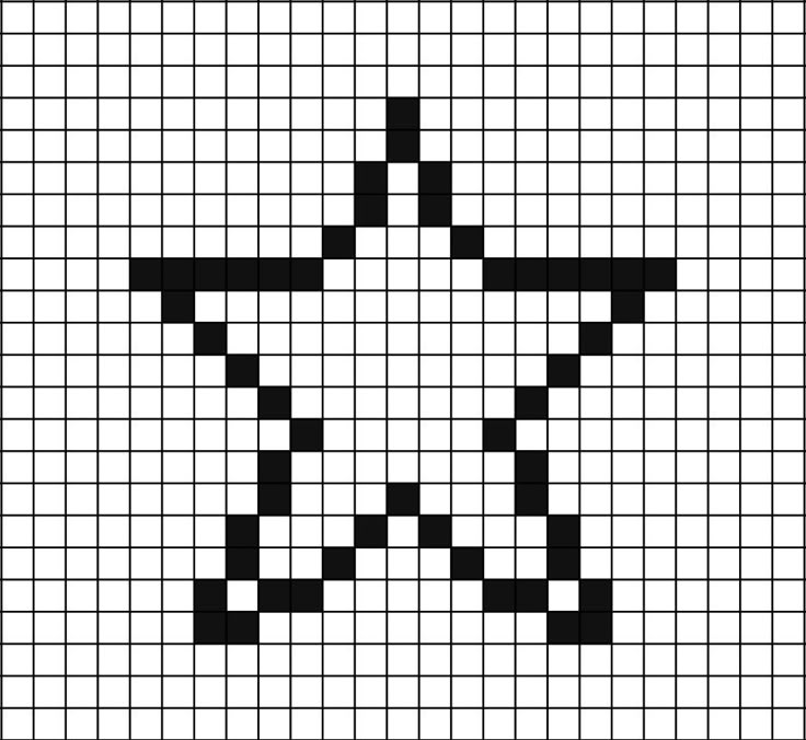 A pixel art template of the outline of a star (black on white). Pixel Art Pattern Star, Star Grid Pattern, Star Alpha Pattern, Star Pixel Art, Pixel Star, Star Outline, Drawing Stars, Graph Paper Drawings, Graph Crochet