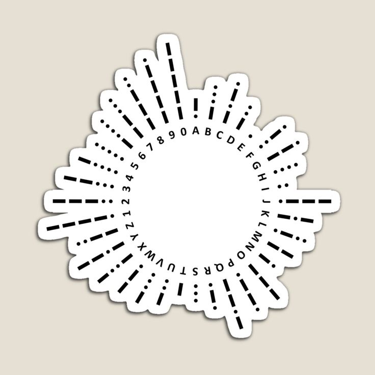 a white sticker with black letters and numbers in the shape of a sunburst