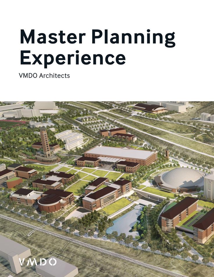 an aerial view of a large building with the words master planning experience