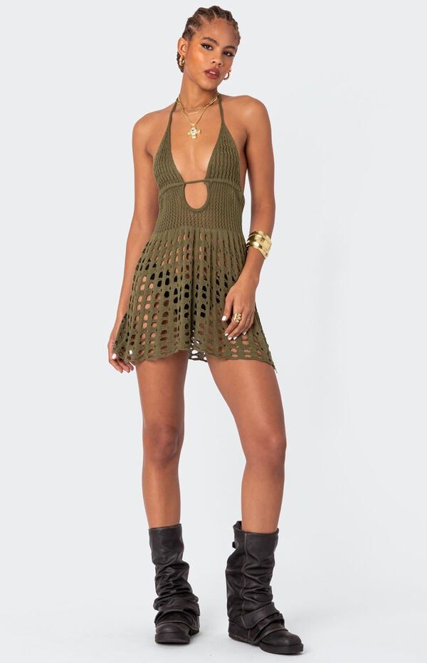 Edikted Austin Open Back Crochet Mini Dress | PacSun Crochet Festival Dress, Crochet Party Dress, Festival Outfits Crochet, Outfit Festival Verano, Grunge Festival Outfit, Crochet Rave Outfit, Crochet Festival Outfit, Crochet Coachella, City Witch