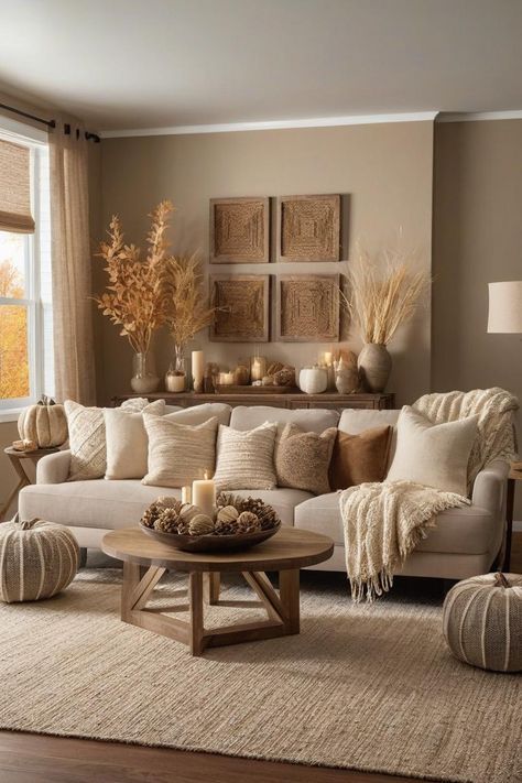 a living room filled with lots of furniture next to a large window covered in curtains