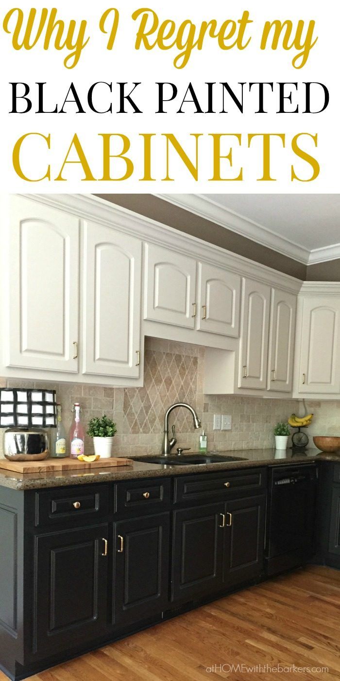 black painted cabinets in a kitchen with text overlay that reads why i regret my black painted cabinets