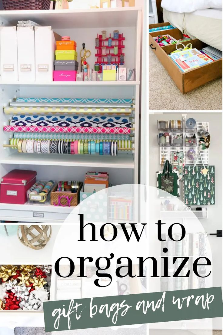 an organized closet with lots of crafting supplies and storage space on the bottom shelf