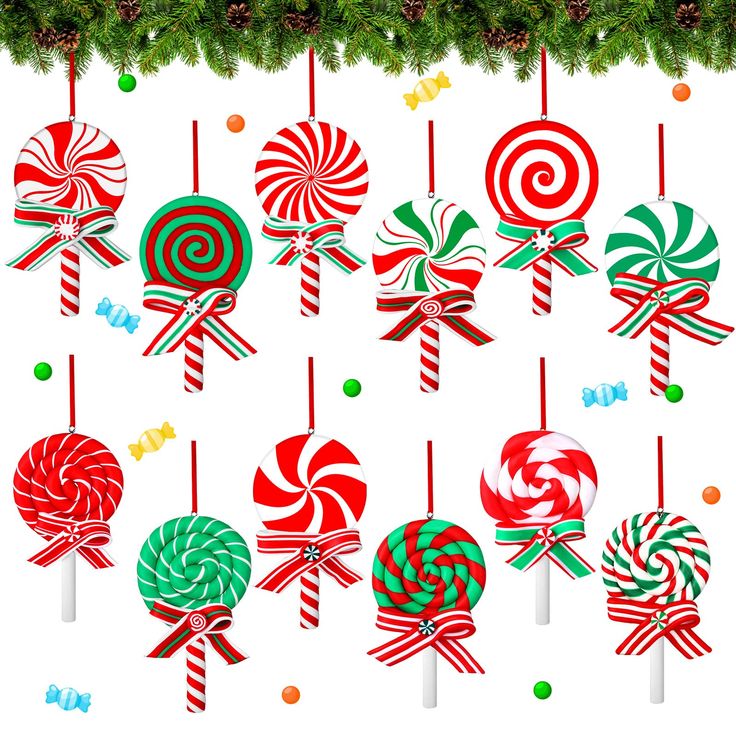 christmas candy lollipops are hanging on the tree