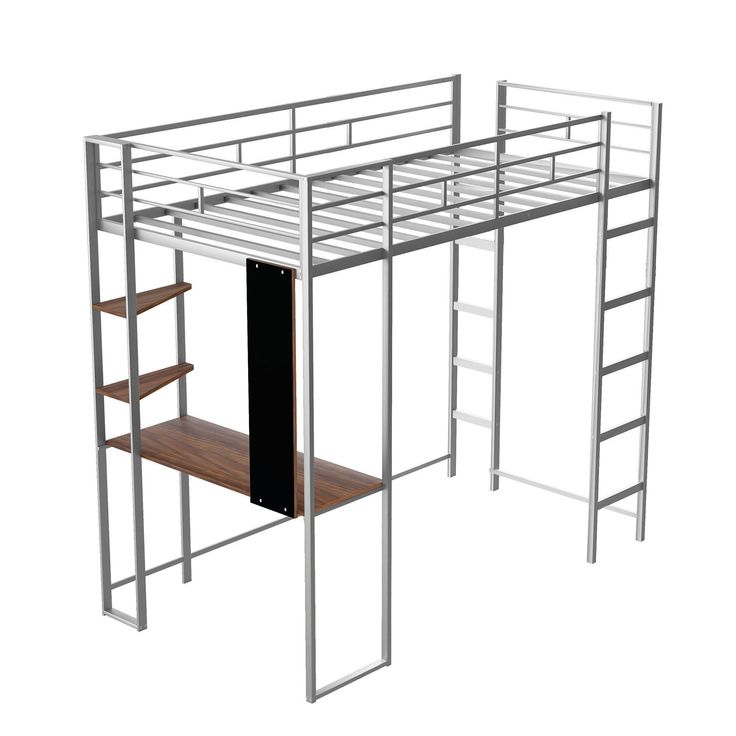 This twin loft bed comes with a desk used for work or study and a schedule board in front of the desk where you can put some study schedules or sticky notes to remind yourself. With 59 inches of space under the bed, you can turn the space into a clever workstation, reading corner or craft area. Perfect for space-saving needs. Yiekholo Silver Twin Study Loft Bunk Bed | LL-0270AAN Loft Bed Storage, Shelves And Desk, Attic Bed, Metal Loft Bed, Cozy Loft, Loft Bunk Beds, Velvet Upholstered Bed, Twin Loft Bed, Slatted Headboard