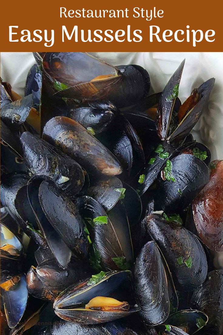 a bowl full of mussels with the words restaurant style easy mussels recipe